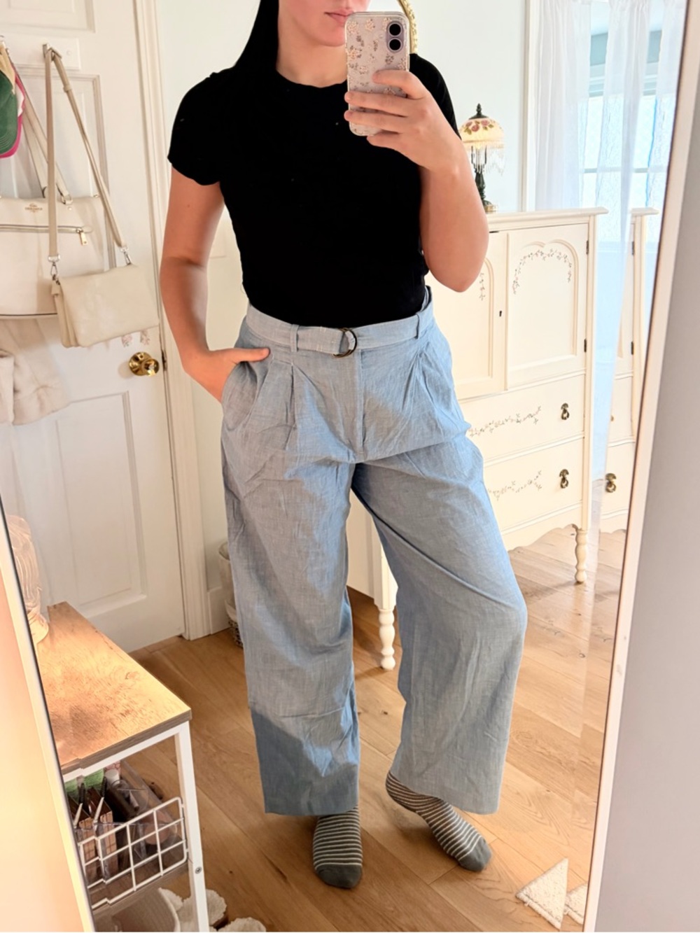 Polo Ralph Lauren Light Blue Wide Leg Trousers with D-Ring Belt